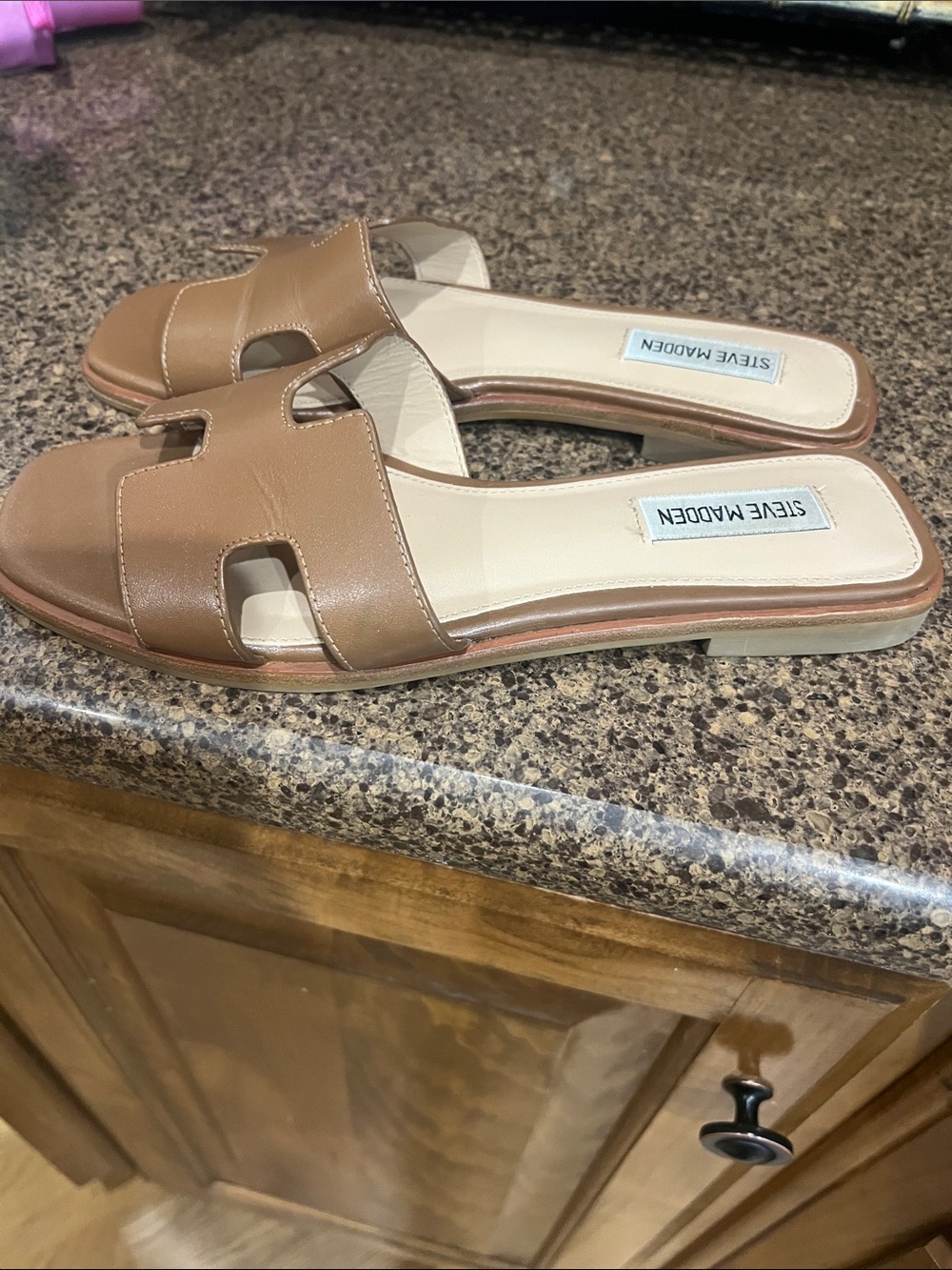 Steve Madden Tan Slide Sandals